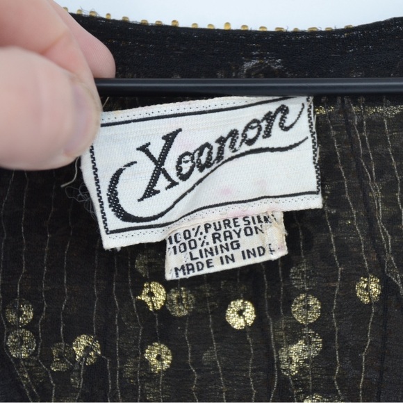 Vintage 80s VTG Butterfly Disco Sequined Silk Bolero Blouse Top Gold and Black - Picture 6 of 6